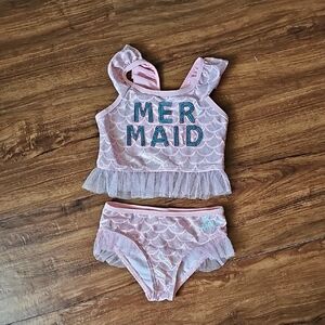 Betsey Johnson Little Girls 2 Piece Pink Embellished Mermaid Swimsuit Size 4T